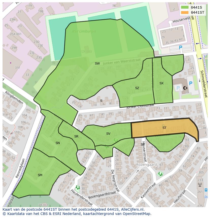 Afbeelding van het postcodegebied 6441 ST op de kaart.