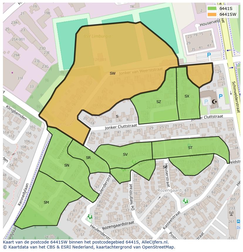 Afbeelding van het postcodegebied 6441 SW op de kaart.