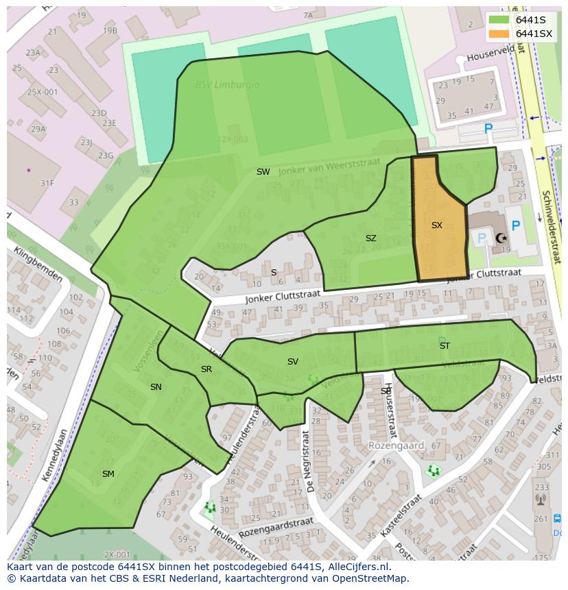 Afbeelding van het postcodegebied 6441 SX op de kaart.