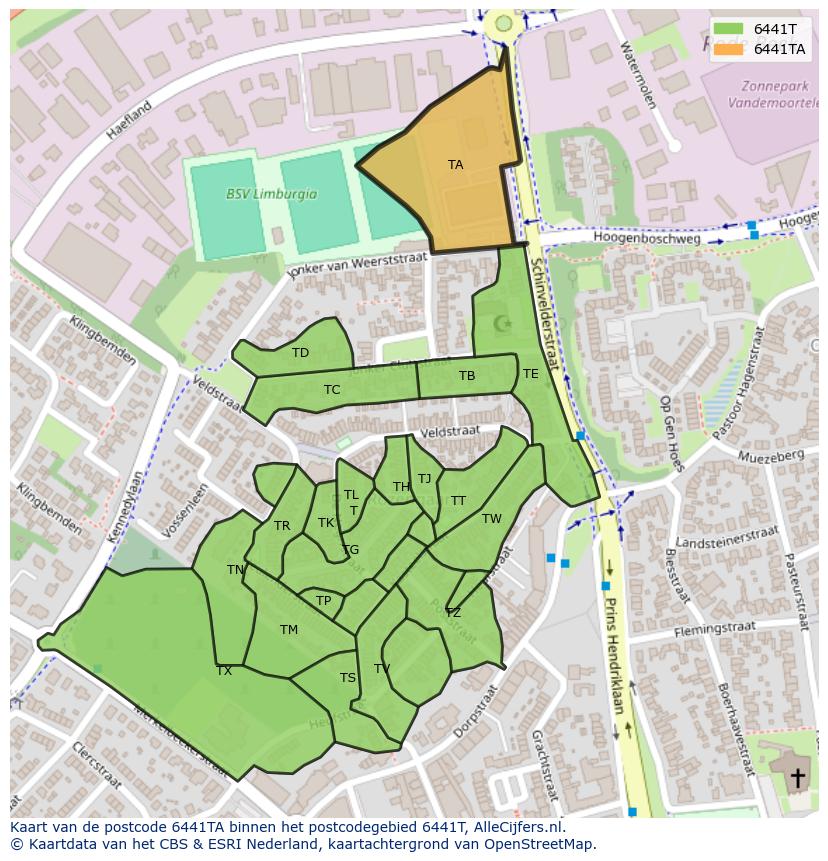 Afbeelding van het postcodegebied 6441 TA op de kaart.