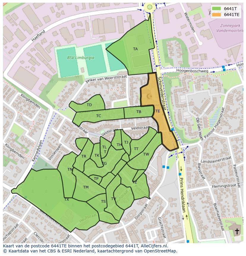 Afbeelding van het postcodegebied 6441 TE op de kaart.