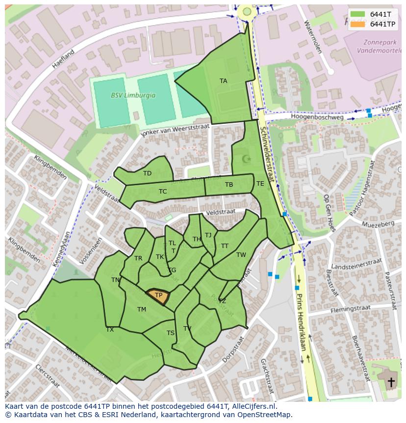 Afbeelding van het postcodegebied 6441 TP op de kaart.
