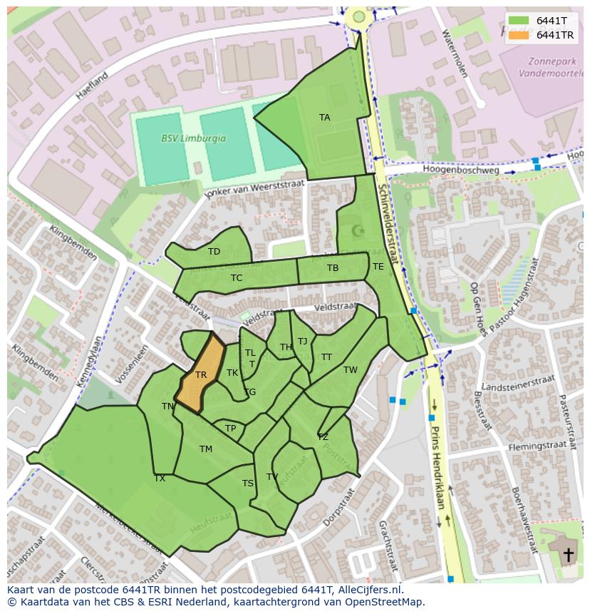 Afbeelding van het postcodegebied 6441 TR op de kaart.