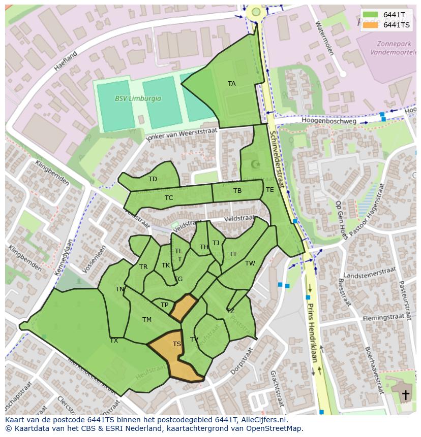 Afbeelding van het postcodegebied 6441 TS op de kaart.