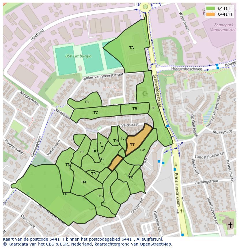 Afbeelding van het postcodegebied 6441 TT op de kaart.