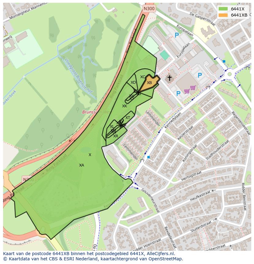 Afbeelding van het postcodegebied 6441 XB op de kaart.