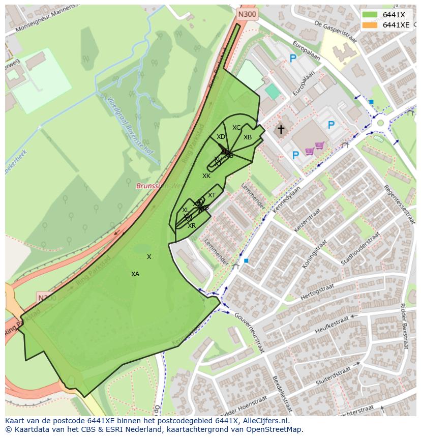 Afbeelding van het postcodegebied 6441 XE op de kaart.