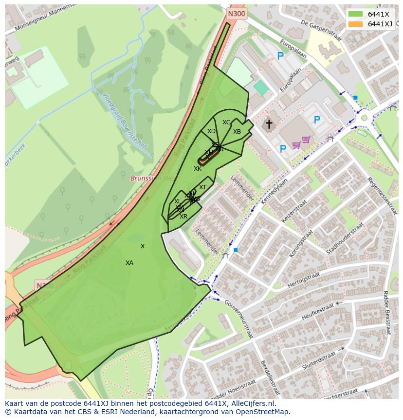 Afbeelding van het postcodegebied 6441 XJ op de kaart.