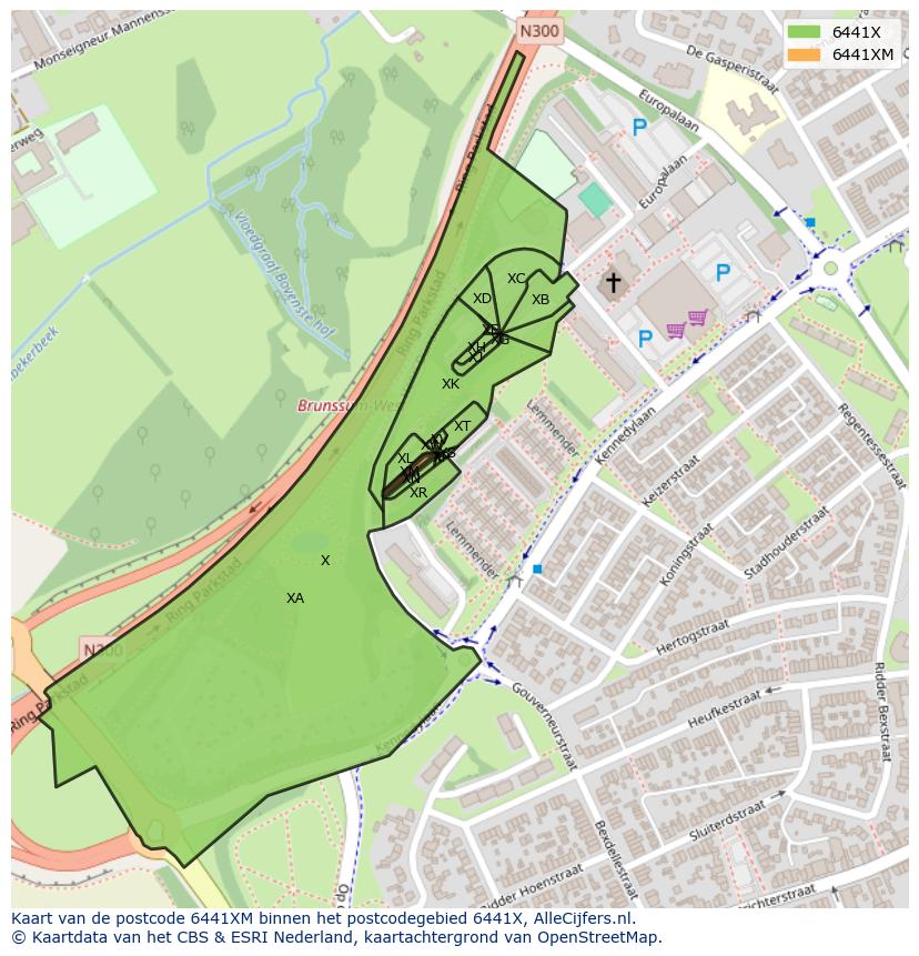 Afbeelding van het postcodegebied 6441 XM op de kaart.