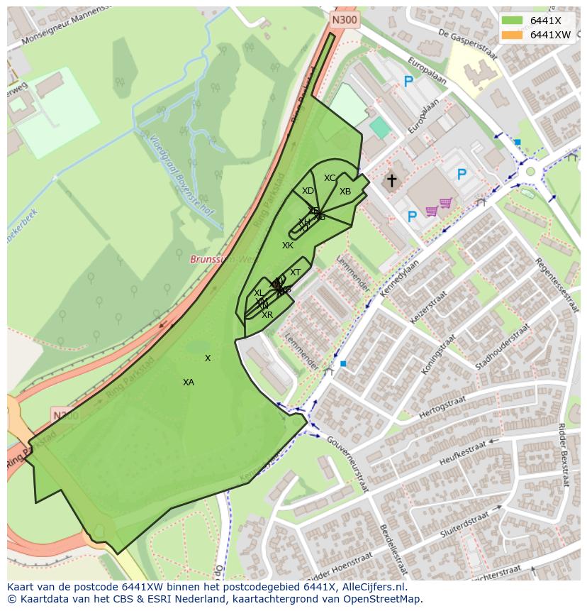 Afbeelding van het postcodegebied 6441 XW op de kaart.
