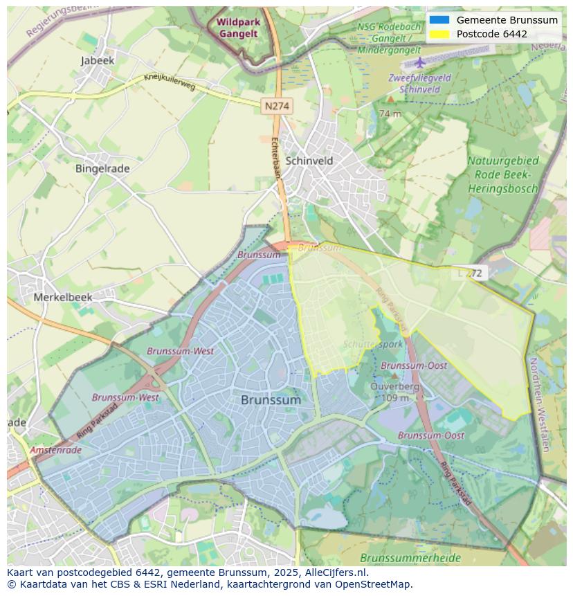 Afbeelding van het postcodegebied 6442 op de kaart.