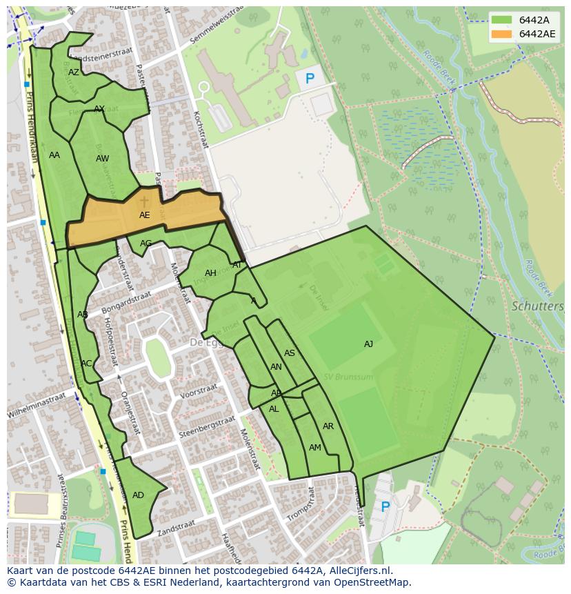 Afbeelding van het postcodegebied 6442 AE op de kaart.