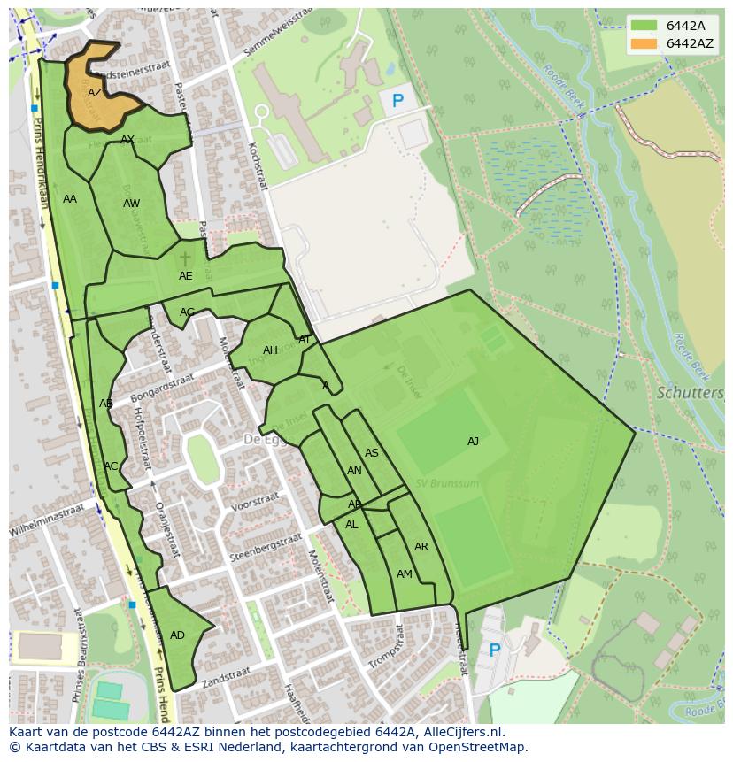 Afbeelding van het postcodegebied 6442 AZ op de kaart.