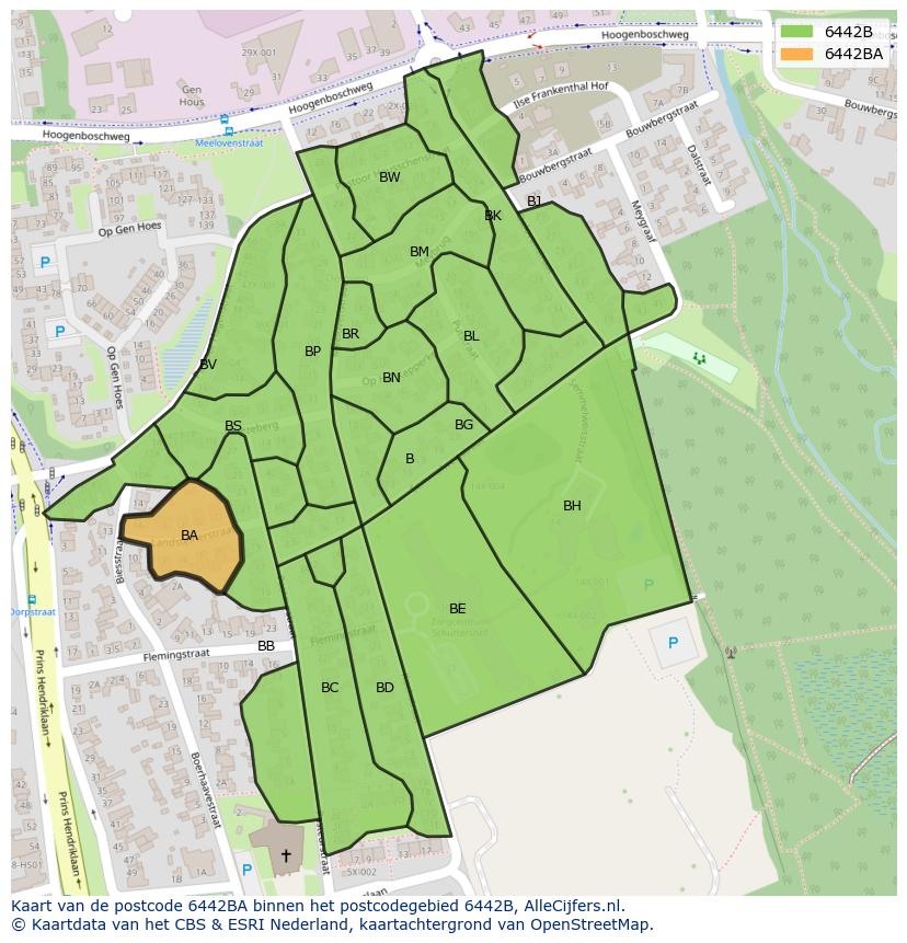 Afbeelding van het postcodegebied 6442 BA op de kaart.