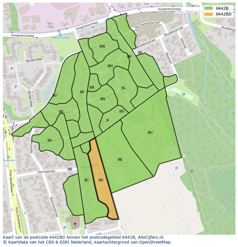 Afbeelding van het postcodegebied 6442 BD op de kaart.