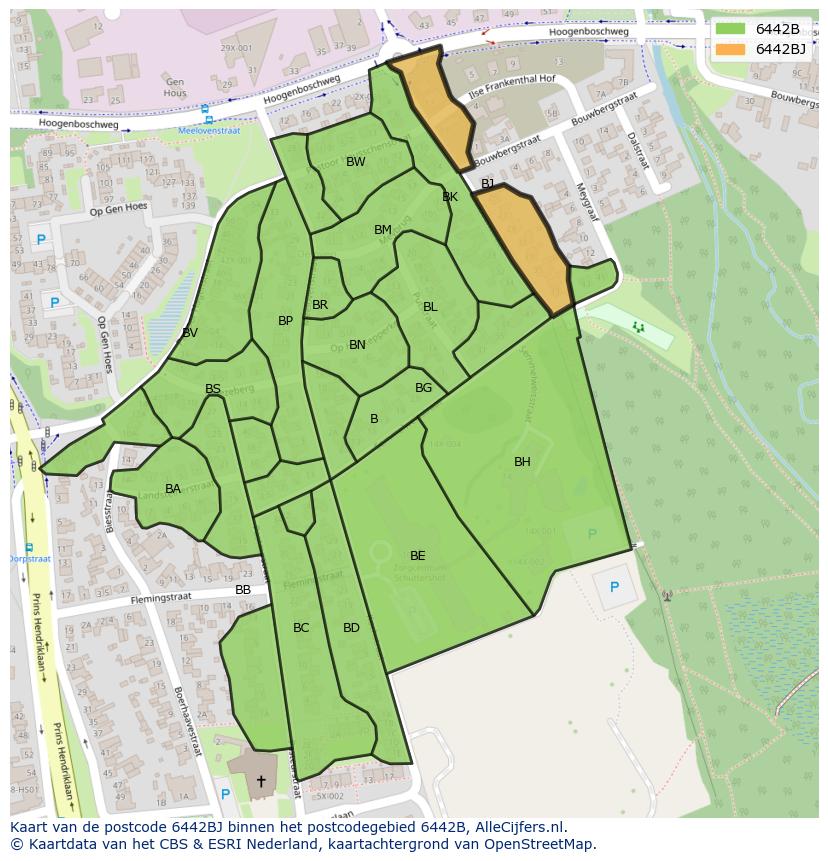 Afbeelding van het postcodegebied 6442 BJ op de kaart.