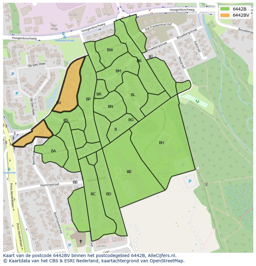 Afbeelding van het postcodegebied 6442 BV op de kaart.
