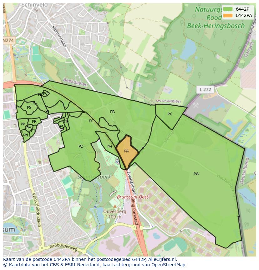 Afbeelding van het postcodegebied 6442 PA op de kaart.