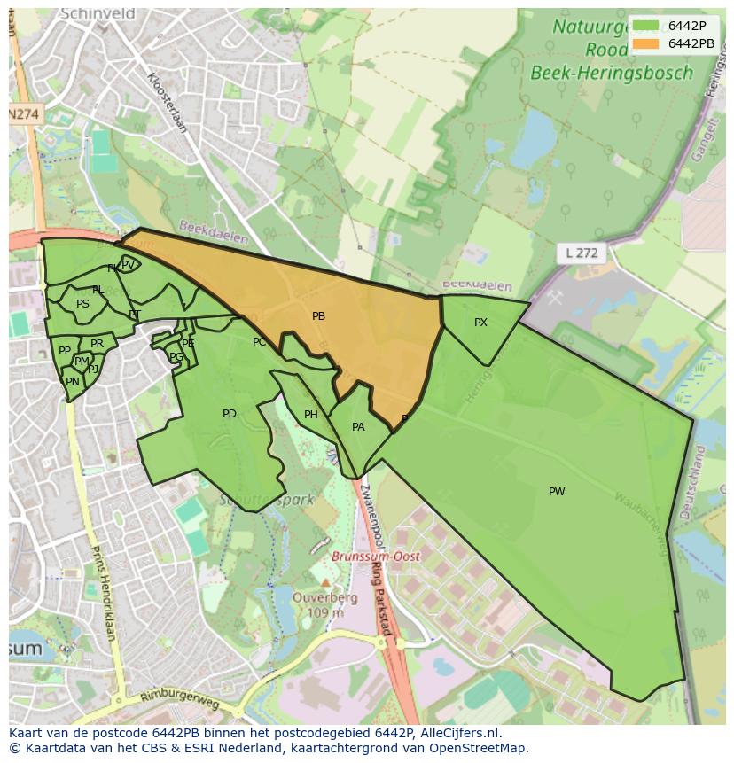 Afbeelding van het postcodegebied 6442 PB op de kaart.