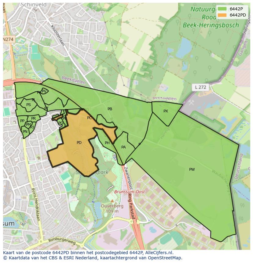 Afbeelding van het postcodegebied 6442 PD op de kaart.