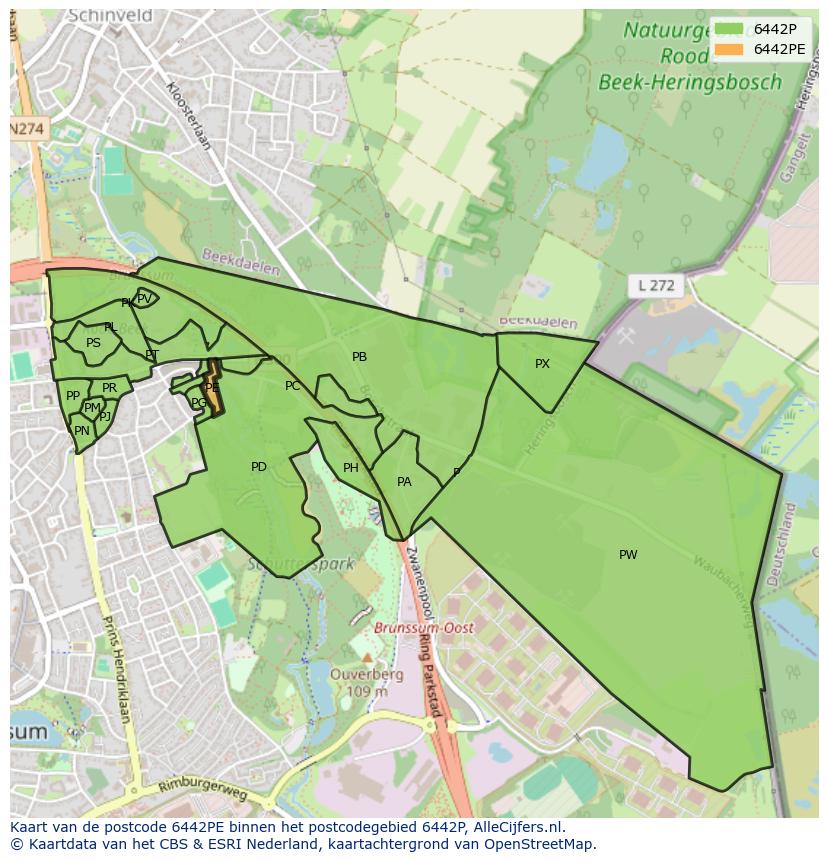 Afbeelding van het postcodegebied 6442 PE op de kaart.