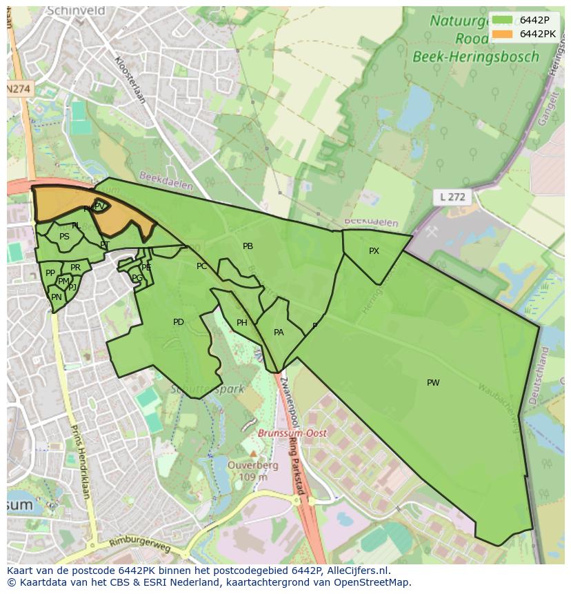 Afbeelding van het postcodegebied 6442 PK op de kaart.