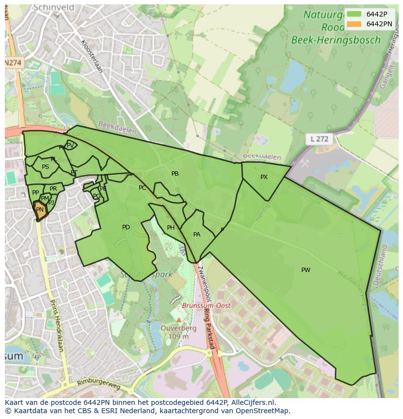 Afbeelding van het postcodegebied 6442 PN op de kaart.