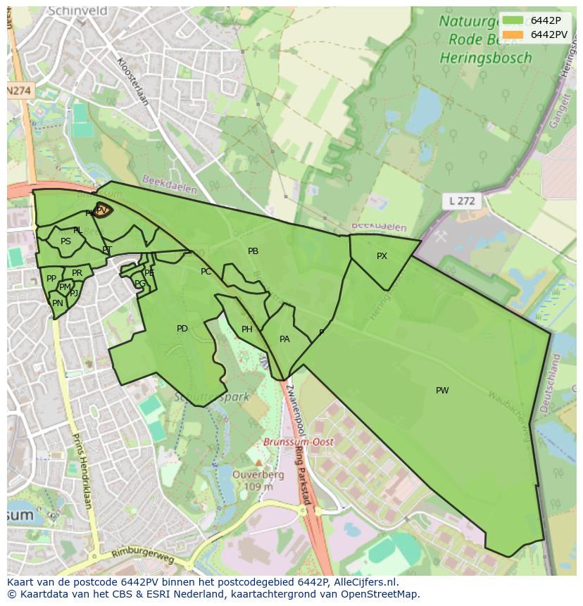 Afbeelding van het postcodegebied 6442 PV op de kaart.
