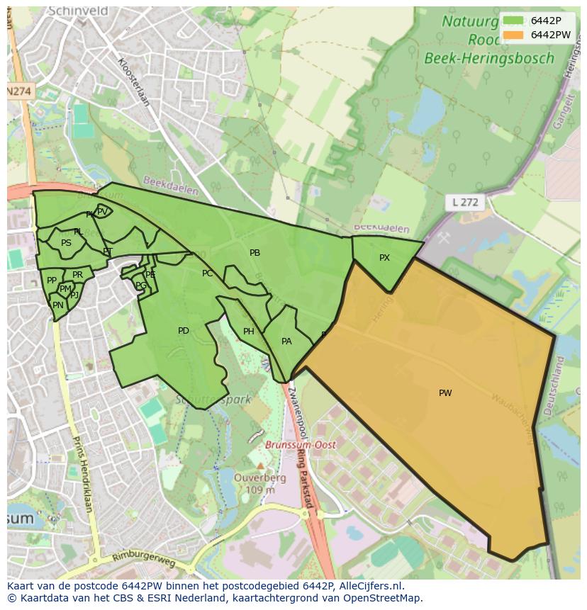 Afbeelding van het postcodegebied 6442 PW op de kaart.
