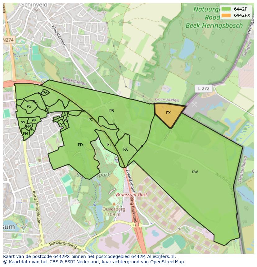 Afbeelding van het postcodegebied 6442 PX op de kaart.