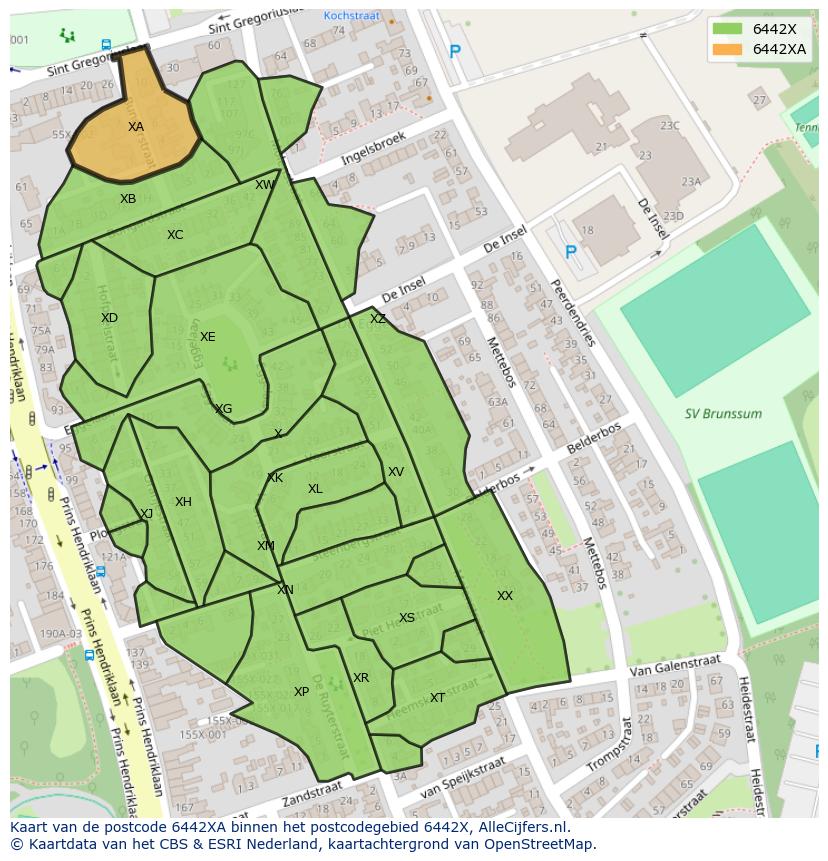 Afbeelding van het postcodegebied 6442 XA op de kaart.