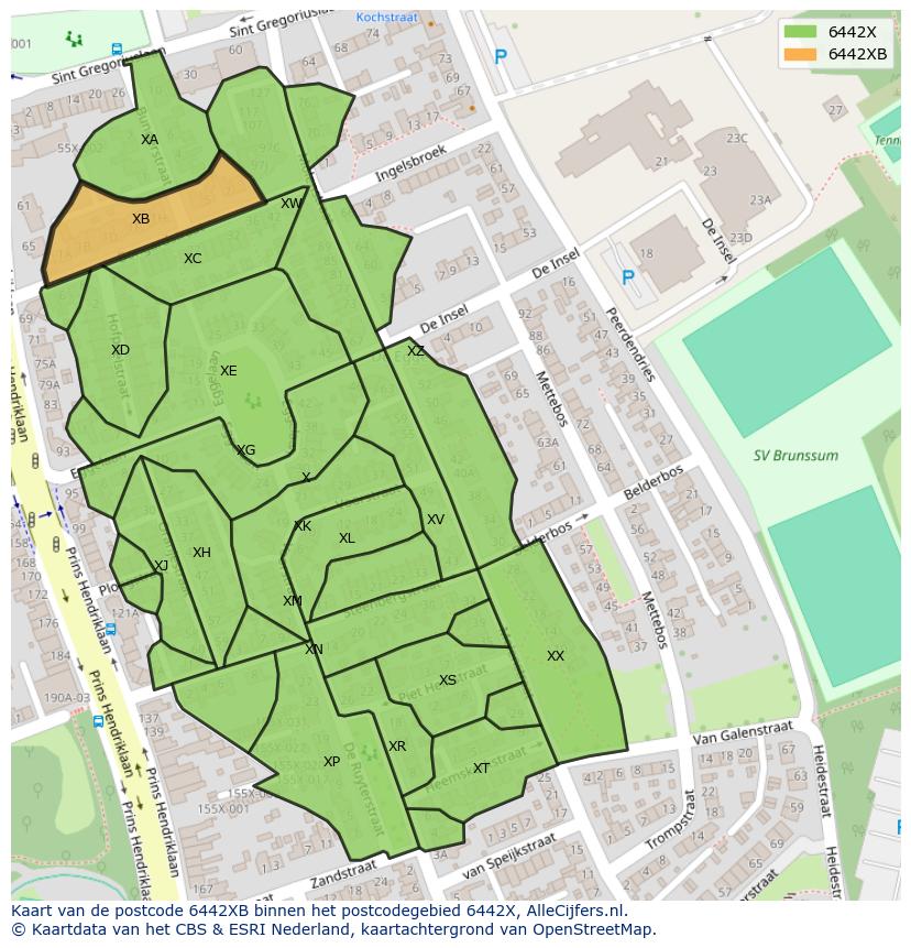 Afbeelding van het postcodegebied 6442 XB op de kaart.