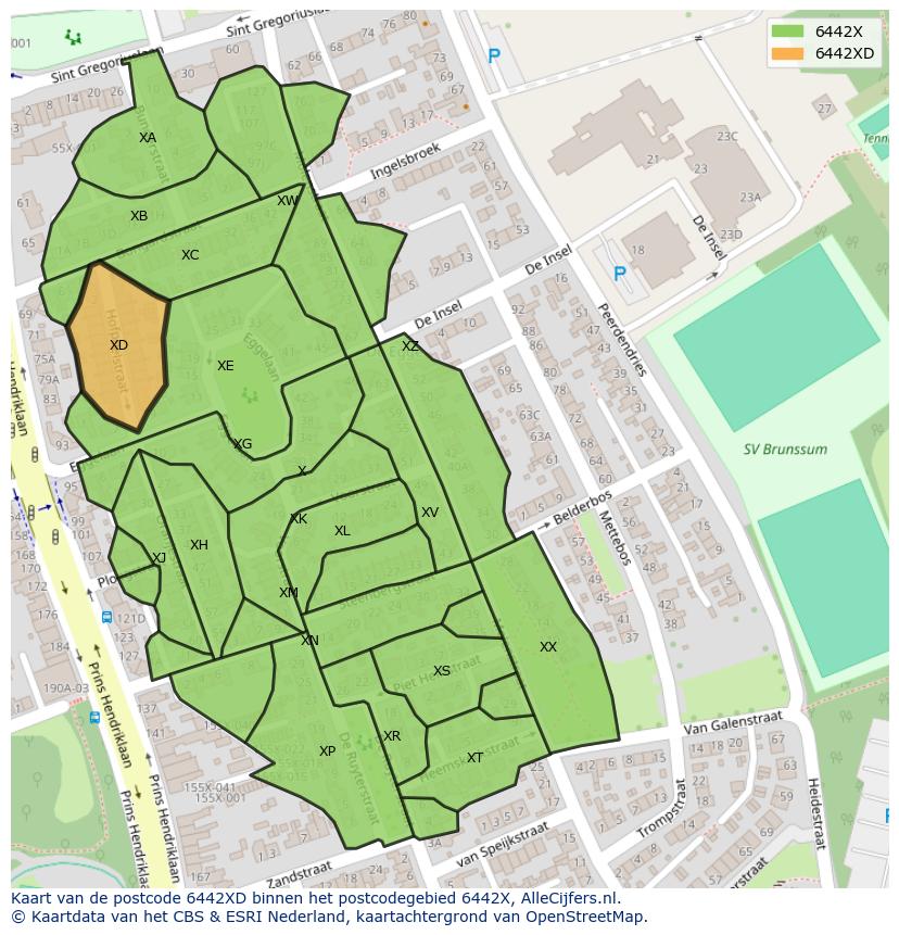 Afbeelding van het postcodegebied 6442 XD op de kaart.