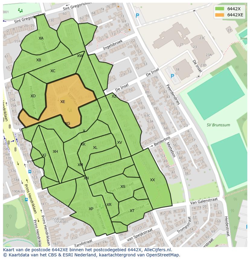 Afbeelding van het postcodegebied 6442 XE op de kaart.