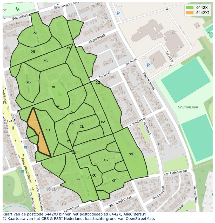 Afbeelding van het postcodegebied 6442 XJ op de kaart.