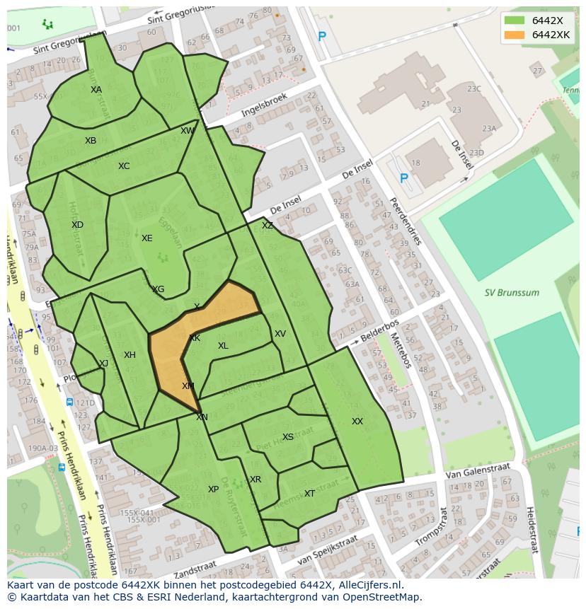 Afbeelding van het postcodegebied 6442 XK op de kaart.