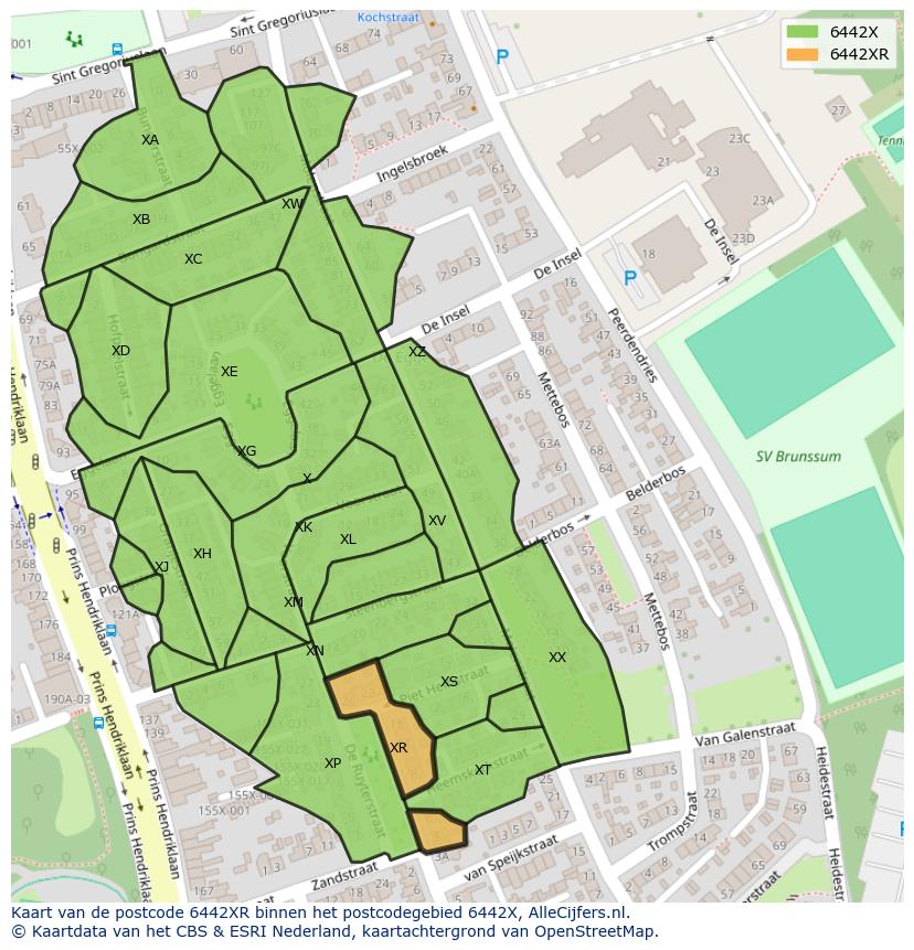 Afbeelding van het postcodegebied 6442 XR op de kaart.