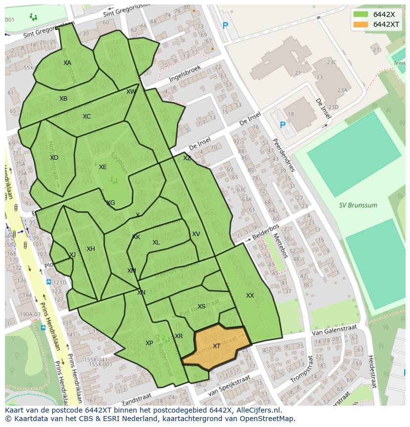 Afbeelding van het postcodegebied 6442 XT op de kaart.