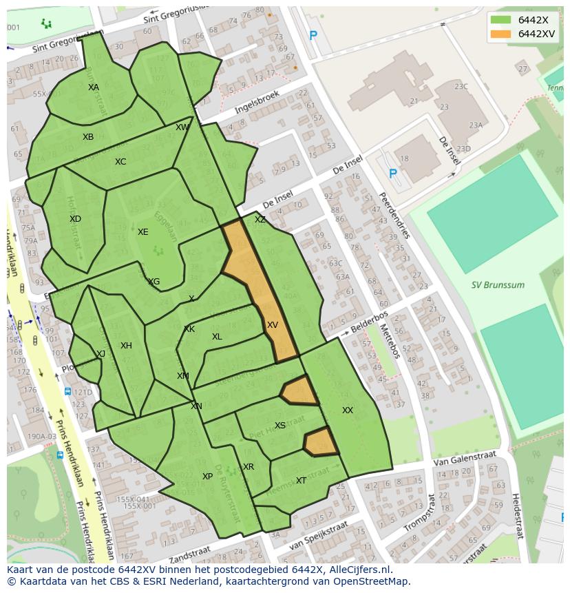 Afbeelding van het postcodegebied 6442 XV op de kaart.