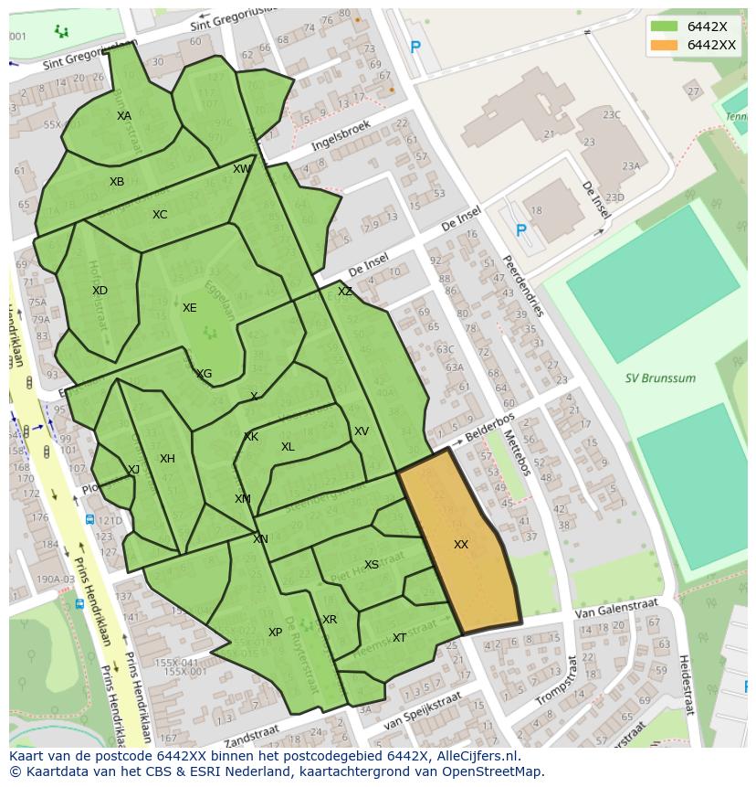 Afbeelding van het postcodegebied 6442 XX op de kaart.