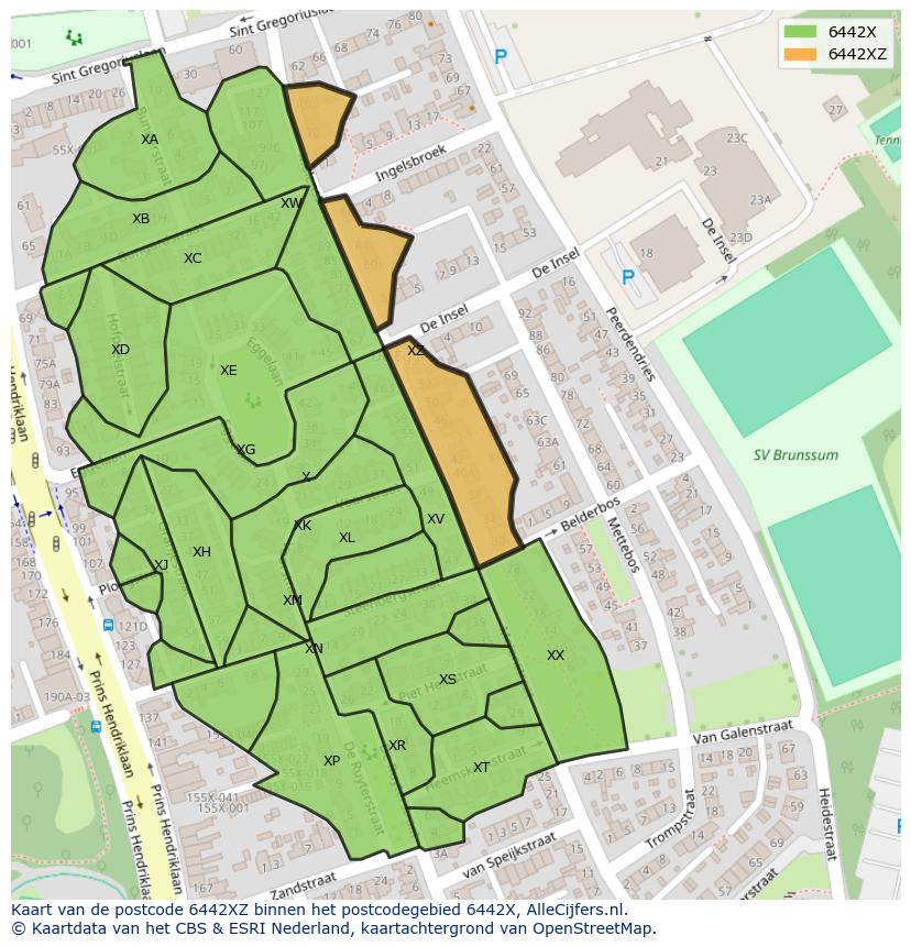 Afbeelding van het postcodegebied 6442 XZ op de kaart.