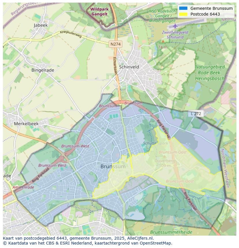 Afbeelding van het postcodegebied 6443 op de kaart.