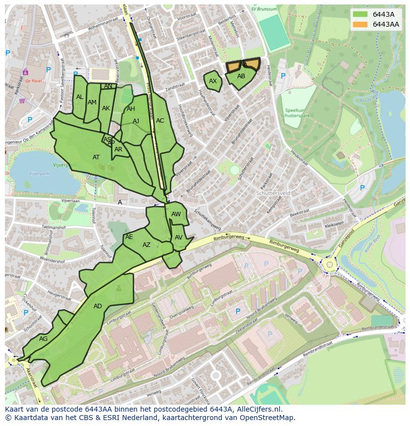 Afbeelding van het postcodegebied 6443 AA op de kaart.
