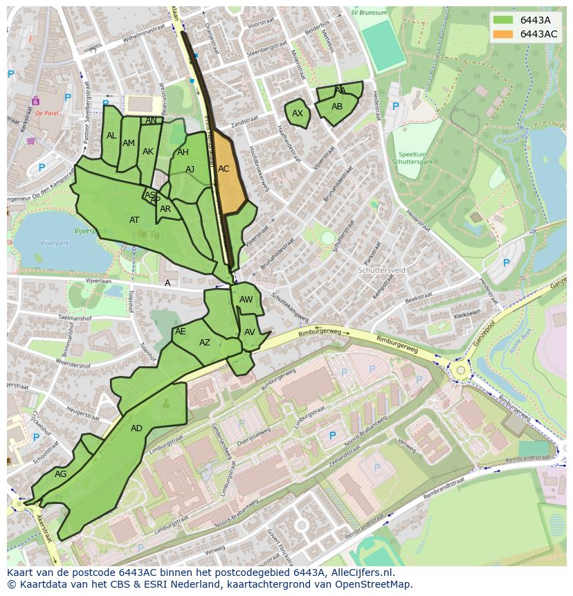 Afbeelding van het postcodegebied 6443 AC op de kaart.
