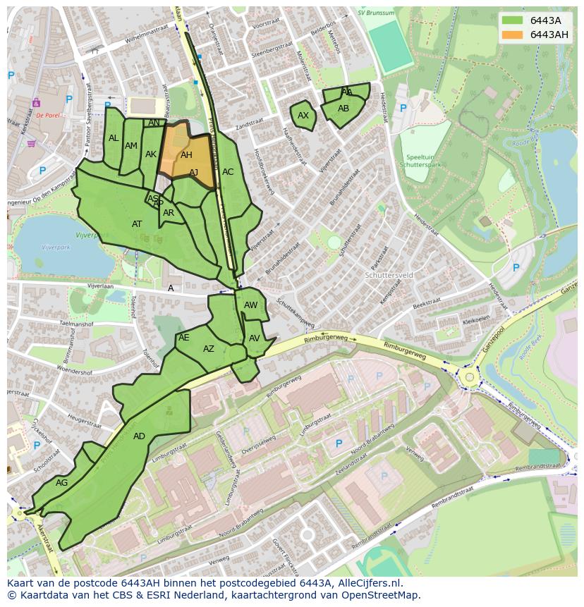 Afbeelding van het postcodegebied 6443 AH op de kaart.