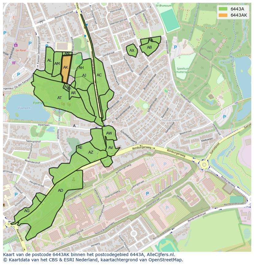 Afbeelding van het postcodegebied 6443 AK op de kaart.