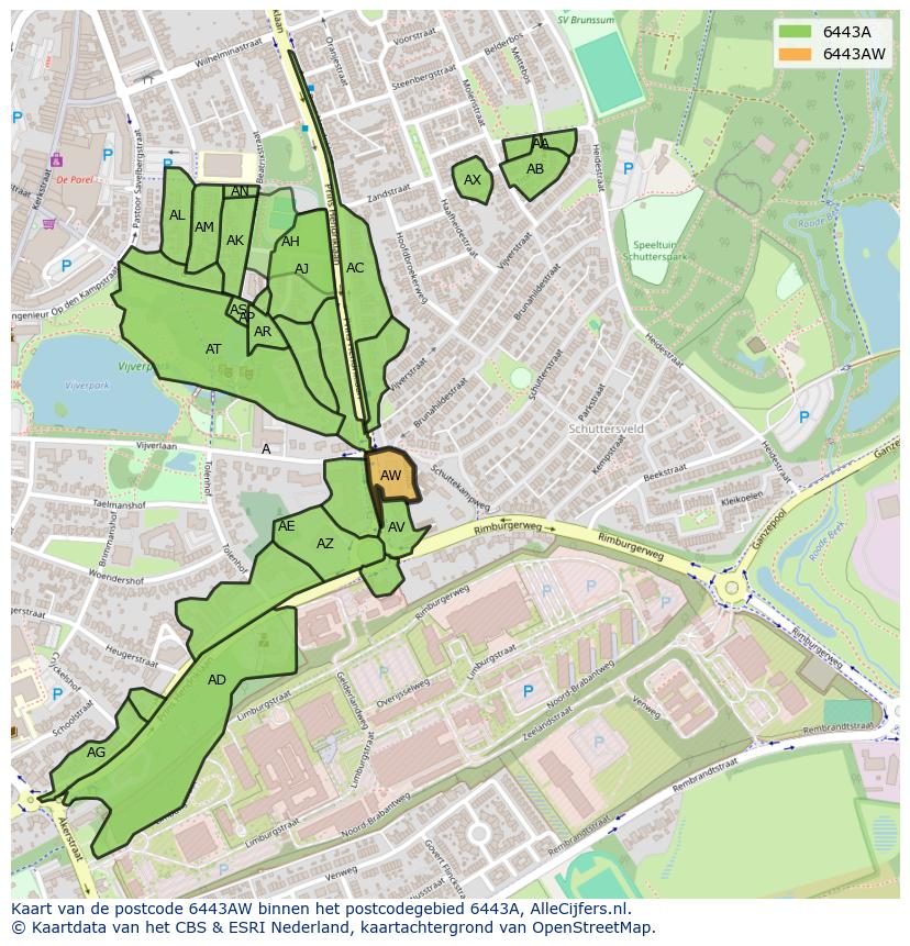 Afbeelding van het postcodegebied 6443 AW op de kaart.