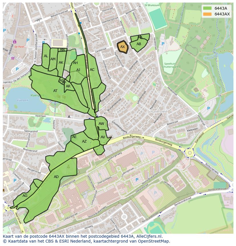Afbeelding van het postcodegebied 6443 AX op de kaart.