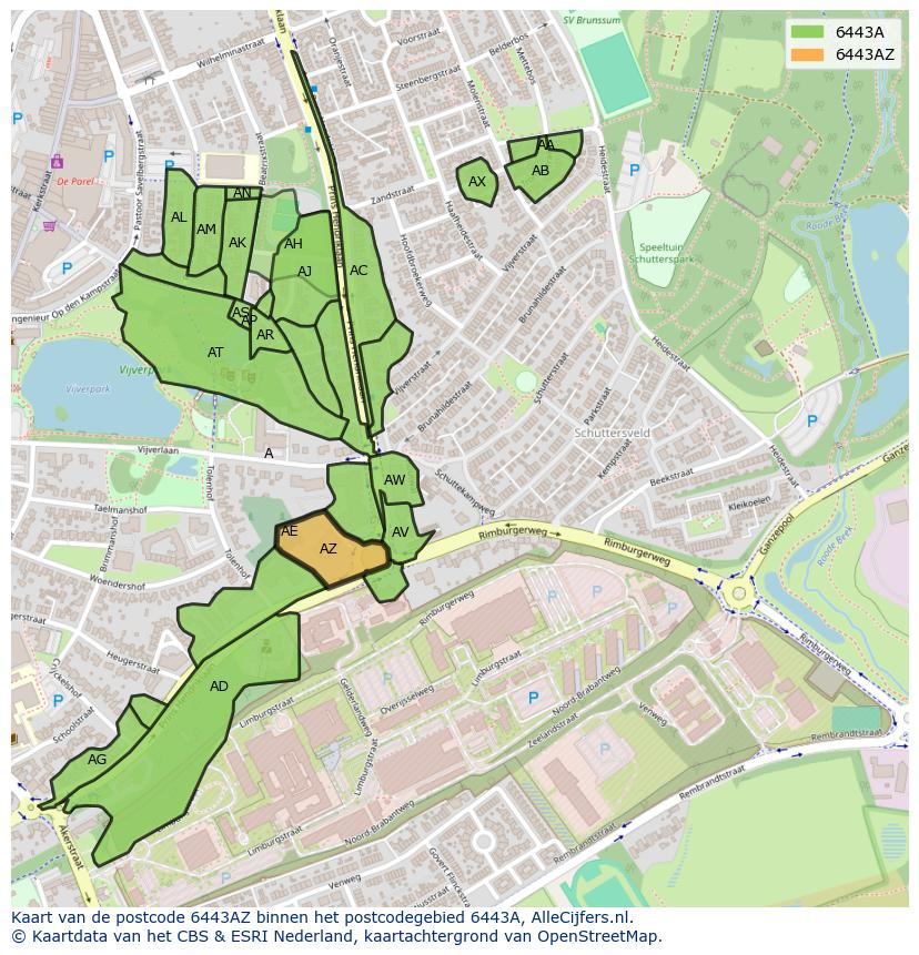Afbeelding van het postcodegebied 6443 AZ op de kaart.