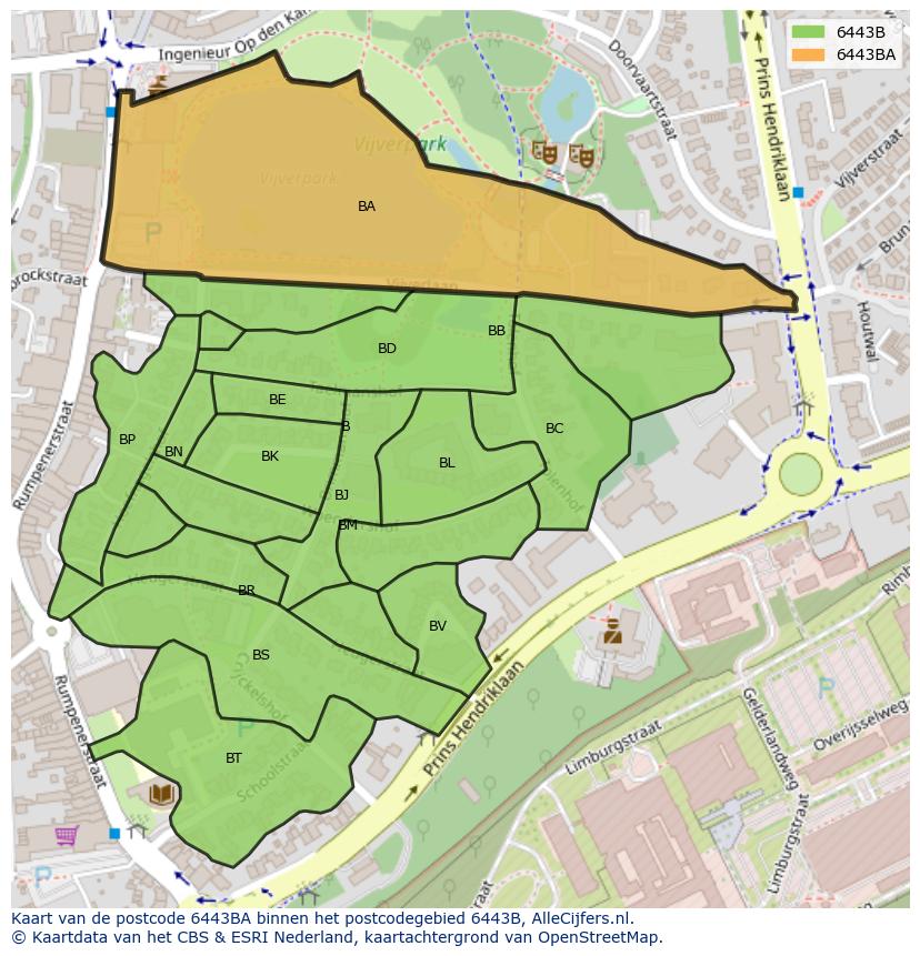 Afbeelding van het postcodegebied 6443 BA op de kaart.
